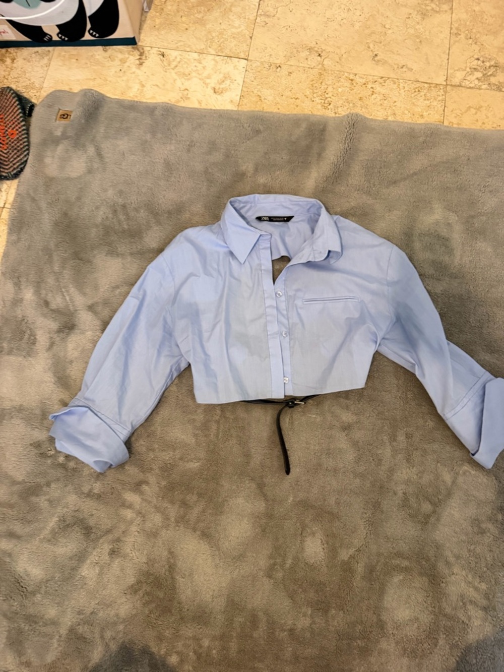 Zara Cropped Light Blue Button-Up Shirt